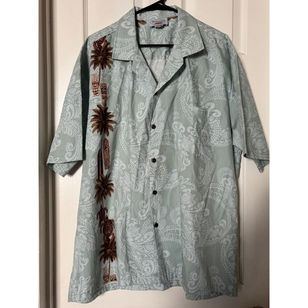 Men’s Pacific Legend Hawaiian Shirt Button Front Tiki Paisley Size 2XL USA made